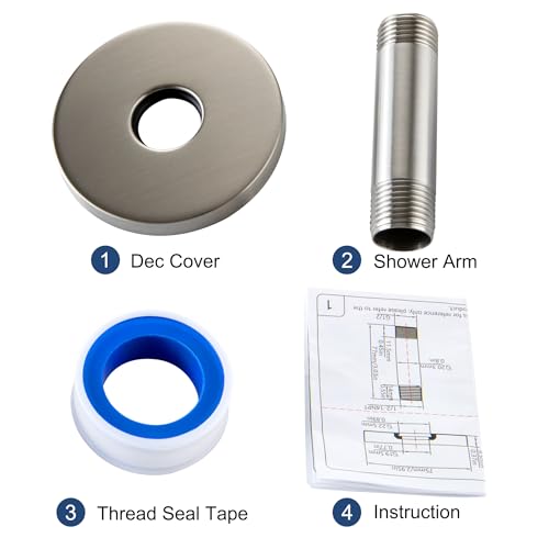 Straight Shower Arm with Flange, Ceiling Mount 3 Inches Rain Shower Head Arm Extension Replacement with Anti-Scratch Escutcheon Plate, DOLGABA Brushed Nickel - color: Round Brushed Nickel 3 Inch