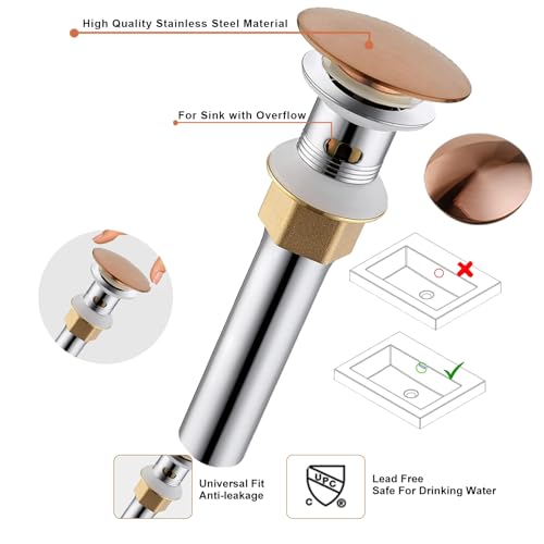 Rose Gold Bathroom Sink Faucet, Unique Design and Pop Up Drain - color: Rose Gold