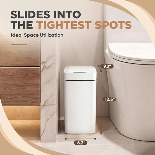 Furmax 2.5 Gal Bathroom Trash Cans with Lid, Touchless Motion Sensor 2 Pack | Small Smart Wastebaskets Waterproof Plastic Garbage Cans for Office, Kitchen - color: White
