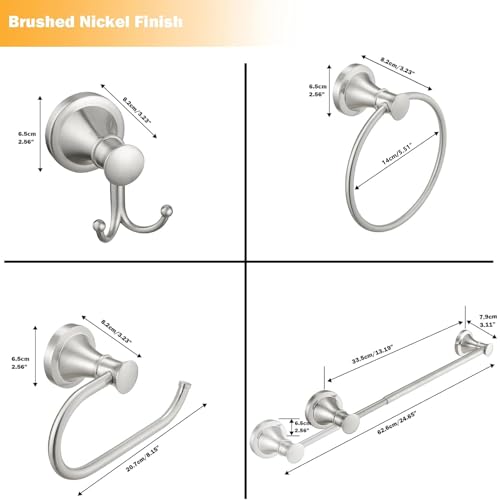 Hoimpro Brushed Nickel 4-Piece Bathroom Bath Set, Wall Mount Bathroom Hardware Fixture (Adjustable Towel Bar Rack, Towel Ring Holder, Paper Towel Holder, Double Towel Hook), Bathroom Accessories - color: Brushed Nickel
