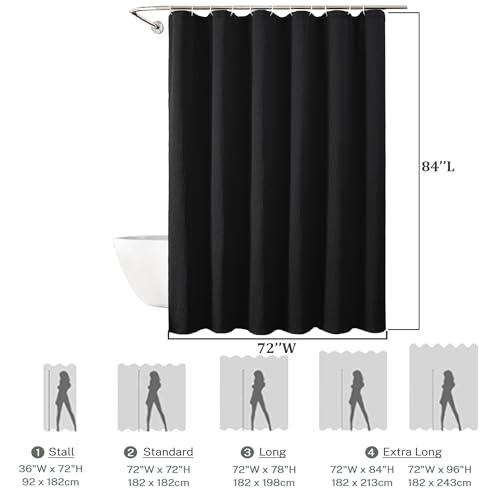 Aiyufeng Fabric Black Long Shower Curtain for Bathroom, 3D Textured Pattern Shower Curtain Hotel Spa Quality, Boho Bathroom Curtain Modern Style Soft Cloth Luxury, Machine Washable,72x84 Inches - color: Black, size: 72"W x 84"L (Pack of 1)