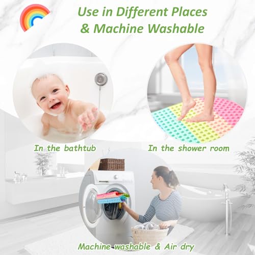 Pop It Bath Mat for Kids – Silicone Push Pop Sensory Toy, CPC Certified Non-Slip Rainbow Bathtub Mat with Suction Cups, Calming Stress Relief for Toddlers (27"x15") - color: 27x15"-rainbow