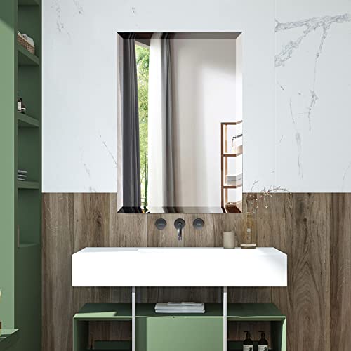 Beveled Mirror 24x36 Frameless Bathroom Wall Mirror Shatterproof | Modern Wall Mount Vanity Mirror, Hangs Horizontally or Vertically, for Over Sink, Living Room, Bedroom, Upgraded Packing - size: 36"L x 24"W