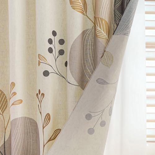 Morandi Branch Linen Boho Floral Shower Curtain Set with Liner | Double Layer Shower Curtain Waterproof Fabric with Zippered Removable PEVA Liner,Boho Shower Curtain for Bathroom,Free Hooks - color: Neutral Leaf