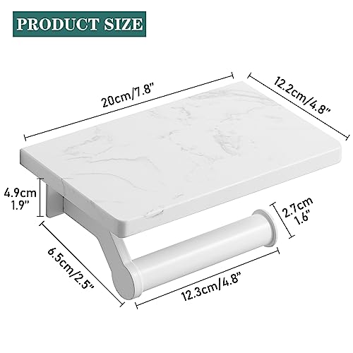 Hoimpro Toilet Paper Holder Wall Mounted, Marble Tissue Roll Rack | White | Natural Marble Shelf Hand Paper Roll Holder, for Bathroom Kitchen Washroom Bedroom Aluminum - color: White