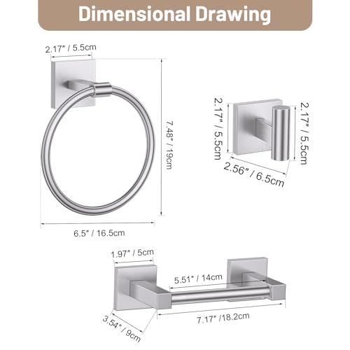 Towel Ring Set 4 Piece Bathroom Hardware Set Includes Towel Ring 2 Towel Hooks and Toilet Paper Holder Stainless Steel Wall Mounted (Brushed Nickel) - color: Brushed Nickel, size: Set D