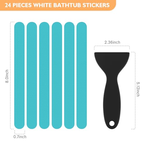 Non Slip Bathtub Stickers, 24 PCS Shower Stickers for Safety Bathroom Tubs, Bathtub Non Slip Stickers and Adhesive Decals Scraper for Bath Tub, Shower Floor, Stairs, Ladders (Blue) - color: Blue
