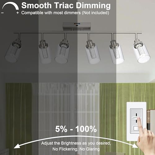 MELUCEE 5-Color Temperature 6 Light LED Track Lighting Kit Brushed Nickel | LED Track Lighting Fixtures Ceiling Spotlighting Vanity Lights with Flexibly Rotatable Light Head, Built-In LED Chips - color: Brushed Nickel, size: 6 Lights
