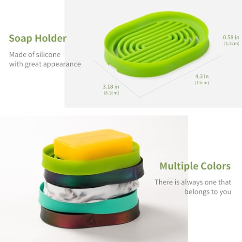 LOYATRO Bar Soap Holder for Shower Silicone Soap Dish for Bathroom Sink Soap Saver Bathtub Self Draining Soap Tray(C-Green,1) - color: C-green