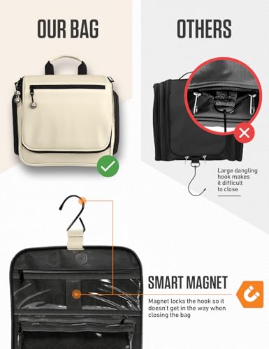 VENTURE 4TH Hanging Travel Toiletry Bag, 18 Compartments - Beige | Hangs on rails, hooks or doors; stands upright. Removable TSA pouch. Water-resistant Nylon 290D Twill, reinforced stitching. - color: Beige