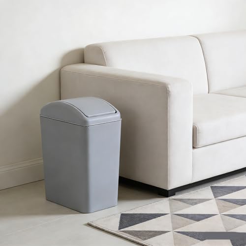 Slim Bathroom Trash Can with Swing Lid, 4.2 Gal Garbage Bin | Plastic Small Wastebasket, Space-Saving Narrow Bin for Under Sink, Desk, Kitchen, Bedroom, Office, Gray - color: Grey