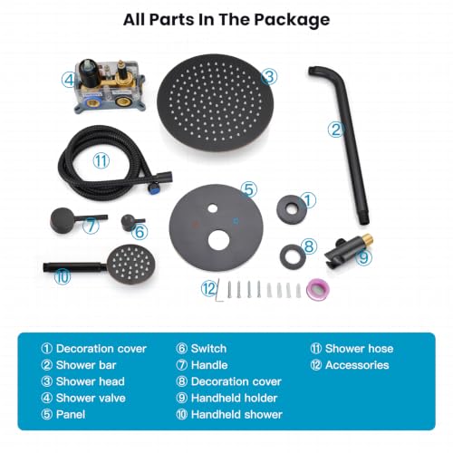 gotonovo High Pressure Shower System Valve and Trim Kit,Oil Rubbed Bronze | Round Rain 10 Inch Shower Head with Handheld Faucet Set Complete,Rough In Valve,2-in-1 Diverter,All Metal,Bathroom Wall Mount - color: Bronze