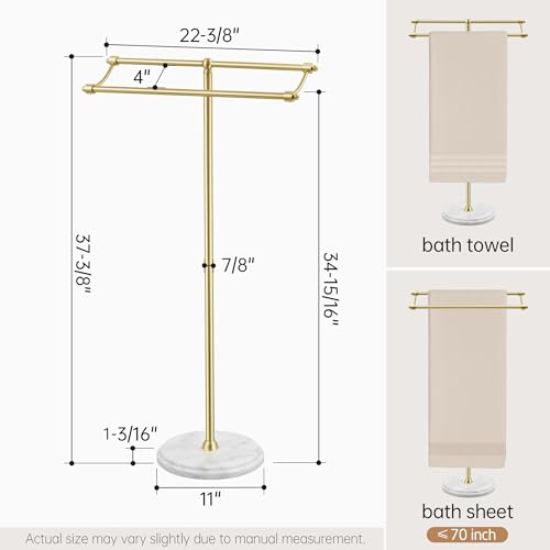 KES Gold Standing Towel Racks for Bathroom with 3X Thicker Weighted Natural Marble Base, 2-Tier Rustproof Free Standing Towel Rack Stand, 18/8 Stainless Steel, Antique Brushed Gold, BTH241-BZ - color: Brushed Gold