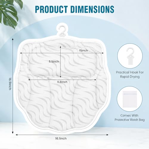 Wavy 4D Air Mesh Bath Pillow for Tub Neck and Back Support | Includes 6 anti-slip suction cups and a built-in hook for quick drying. Excellent ergonomic spa accessories gift for adults.