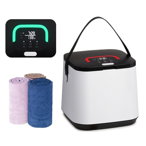 14L Large Capacity Portable Towel Warmer Bucket - Electric Bathroom Towel Blanket Warmer with Stainless Steel Tub 20-40-60 Min Timer LED Display Detachable Hooks and Cord Storage for Spa Home Use