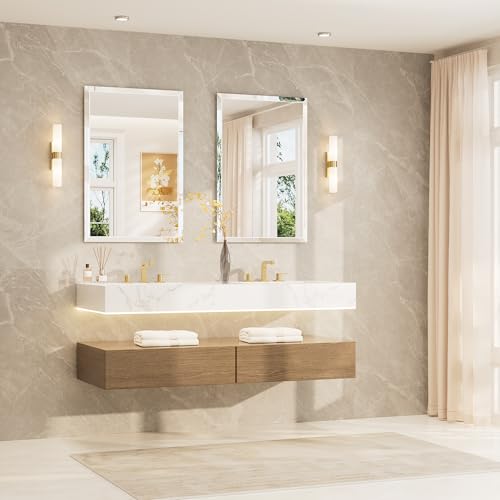 TETOTE 24" x 36" Rectangle Tempered Mirror with Frameless Beveled Edge for Vanity and Bathroom - size: 36"L x 24"W