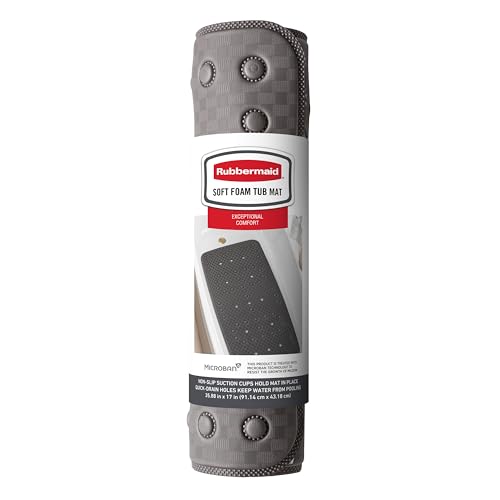 Rubbermaid Soft Foam Bath Tub Shower Mat, Non-Slip Tub Mat with Quick-Drain Holes, 35.88 x 17 Inch BPA-Free Bath Mat for Inside Bathtub or Shower, Grey - color: Grey