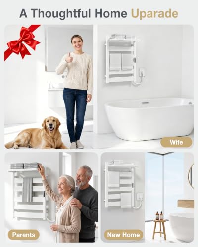 6-Bar Wall Mounted Heated Towel Rack, 170°F Heating White | Bathroom Towel Warmer with Top Shelf, Memory Function, Adjustable 110–170°F Temperature, 2–12H Timer, Space Saving Design - color: White, size: ZW 6-Bars