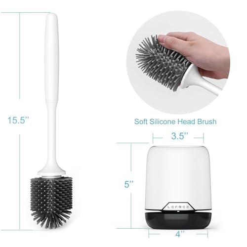 Silicone Toilet Brush and Holder Set with Ventilated Holder, Floor Standing & Wall Mounted Toilet Scrubber - color: Black, size: 1 Pack
