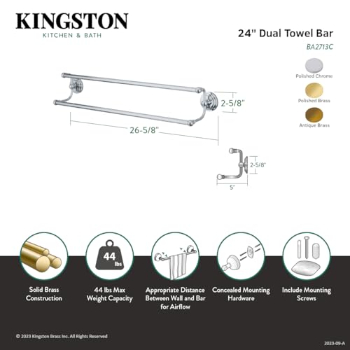 Kingston Brass BA2713C Milano Dual Towel-Bar, 24-Inch, Polished Chrome - color: Polished Chrome