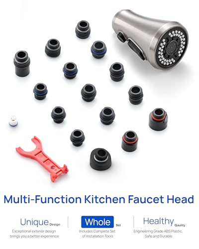 Pull Down Kitchen Faucet Head Replacement Brushed Nickel with 15 Adapters | 3 Functions High Pressure Sink Spray Nozzle, Kitchen Faucet Spray Head, Kitchen Sink Sprayer Head Replacement - color: Brushed Nickel