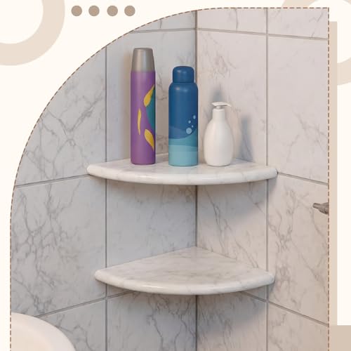 2 Pcs White Marble Corner Shower Shelf for Bathroom 9 x 9 Inch Wall Mounted Both Sides Polished Marble Corner Shelves Shower Caddy for Bathroom Wall (Stylish) - style: Stylish