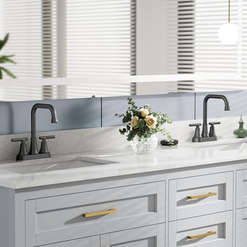 FORIOUS RV Bathroom Sink Faucet Matte Black, 4 In Cenerset Bathroom Faucet | 4 Inch Bathroom Faucet Black 2 Hole or 3 Hole, Black Faucet for Bathroom Sink Centerset with Pop-up Drain and Supply Lines - color: Black