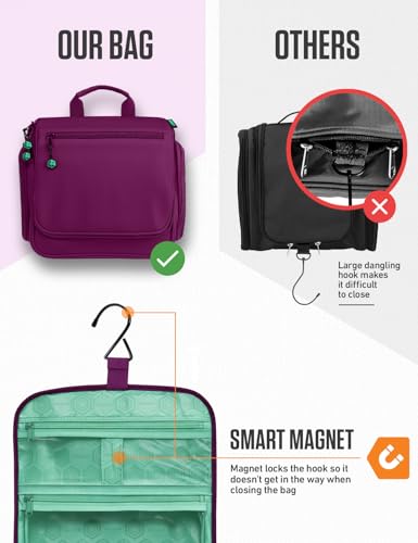 VENTURE 4TH Hanging Travel Toiletry Bag, 18 Compartments - Purple/Mint | Hangs on rails, hooks or doors; stands upright. Removable TSA pouch. Water-resistant Nylon 290D Twill, reinforced stitching. - color: Purple/Mint
