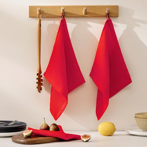 joybest Cotton Kitchen Dish Cloths, 8-Pack Waffle Weave Ultra Soft Absorbent Dish Towels Washcloths Quick Drying Dish Rags, 12x12 Inches, Red - color: Red, size: 12 in x 12 in