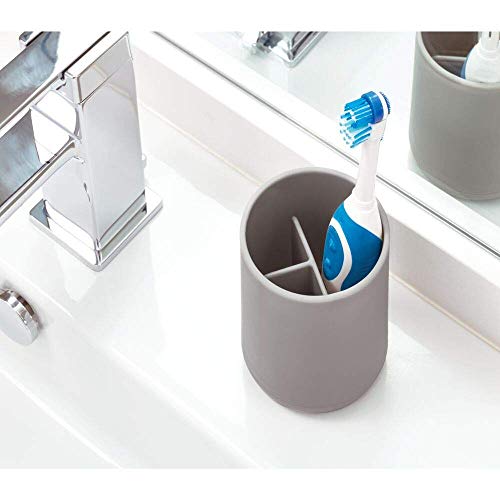 iDesign Bathroom Accessories Set, 4-Piece Sink Tidy with Soap, Toothbrush Holder, Cotton Pad Dispenser and Tray, Made of Plastic, Grey, 24.5 cm x 8.9 cm x 16.2 cm - color: Matte Gray, size: 24.5 cm x 8.9 cm x 16.2 cm