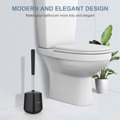 SetSail Toilet Brush and Holder, Self Closing Lid Toilet Bowl Brushes Holder and Extra Long Handle Ventilated Toilet Brush Set for Bathroom Cleaning, Nylon Bristles, 2 Packs-Black - color: Black, size: 2 packs