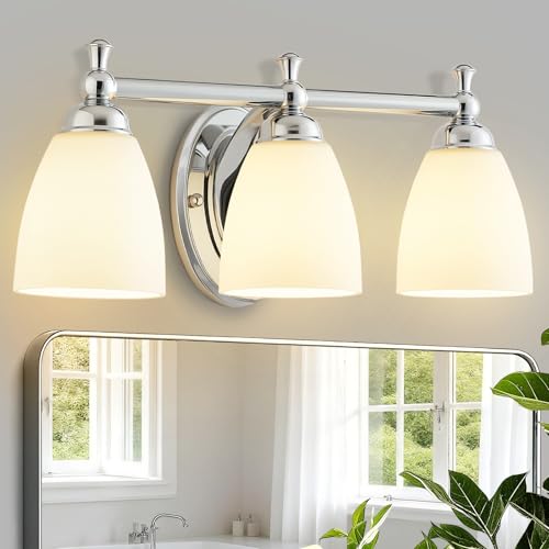EJIAXIN Bathroom Light Fixtures, 3 Light Bathroom Lighting Fixtures Over Mirror Wall Mounted Lighting Chrome Vanity Light for Living Room Cabinet - color: White Chrome