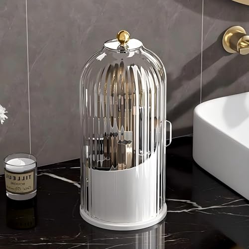 Toothbrush and Toothpaste Holders with Cover, Transparent | Waterproof and Dustproof, 360° Rotating Base, Smooth Sliding Door, 3 Slots, for Bathroom Countertop - color: Transparent