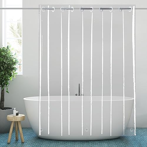 Clear Shower Curtain Liner 84 Inches Long Hook Free PEVA Waterproof | No Hook Needed Tall Shower Liner PEVA Plastic Vinyl Waterproof Heavy Duty Transparent 72x84 Inches - color: Clear, size: 72"W x 84"L (Pack of 1)