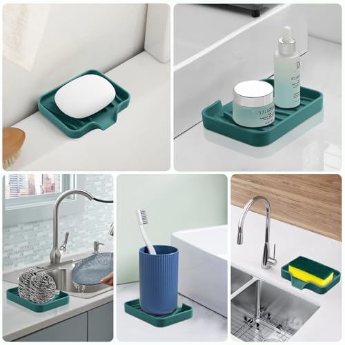 2PCS Self Draining Soap Holder,Spofit Silicone Soap Dish, Suitable for for Kitchen, Bathroom, Shower, Bath Tub,Soap Container (Green) - color: Green