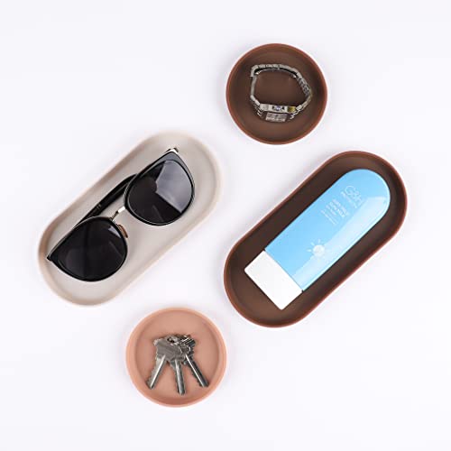 Blue Ginkgo Mini Silicone Trays – Set of 6 Easy-Clean Organizers for Bathroom, Kitchen, Desk, Vanity, and Cosmetics (Brown, Tan, Ivory) - color: Brown