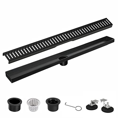 BARONAGE 36 Inch Linear Shower Drain, Capsule Grate, Matte Black | V-shaped Rapid Linear Drains, Rustproof, Hair Catcher, 304 Stainless Steel Rectangle Shower Floor Drain For Bathroom - size: 36 Inch