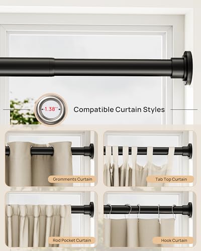 Extra Long Tension Curtain Rod No Drill by EZFurni, 82–123 Inch Heavy Duty Tension Rod with Lock-In Stability, Spring-Loaded Non-Slip Secure Hold for Shower, Window, Patio, 1.26" Diameter, Black - color: Black, size: 82-123 Inches
