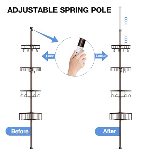 Corner Shower Caddy Tension Pole: Stainless Steel Rustproof 4-Tier Shower Organizer - 47-121 inch Adjustable Bathroom Shelves for Bathtub Shampoo Storage - Tension Rod Floor Standing Bath Rack -Bronze - style: A Style-Bronze