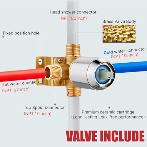 Heyalan 8-Inch Shower Faucet Set with Tub Spout and Valve, Polished Chrome | 8-inch square rainfall head, tub spout with diverter, male-thread rough-in valve, single-handle control and wall-mount design - color: Polished Chrome, size: 8 Inch Square Shower