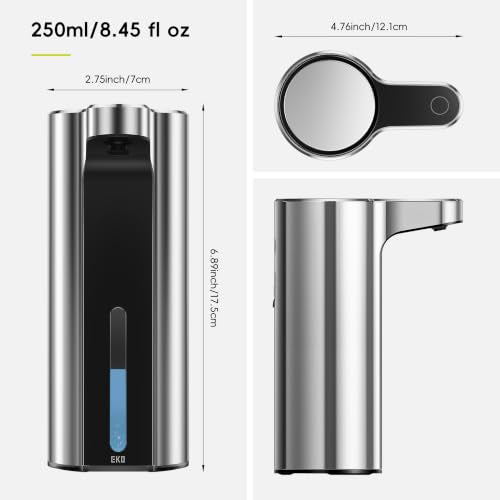 EKO Aroma 9 fl oz Automatic Liquid Soap Dispenser, Rechargeable & Water-Resistant for Kitchen and Bathroom with Adjustable Soap Dispensing Volume Control (Chrome Metallic) - color: Chrome Metallic, size: 9 oz (Standard Rechargeable)