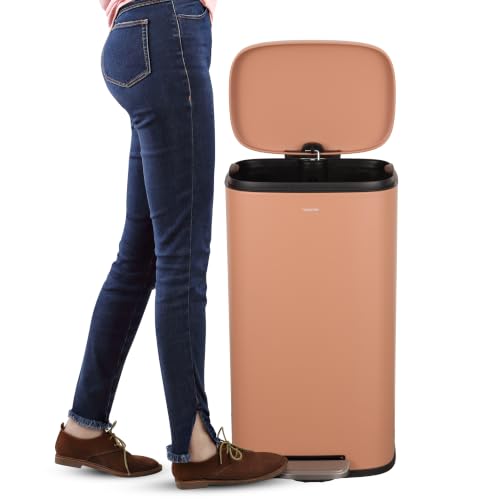 happimess Curtis 8 Gal Step Trash Can Soft Close 25", Clay Rose | Iron Construction, Satin Finish, Removable Liner, Steel Pedal, 20 Trash Bags Included, Kitchen Office Bin - color: Clay Rose