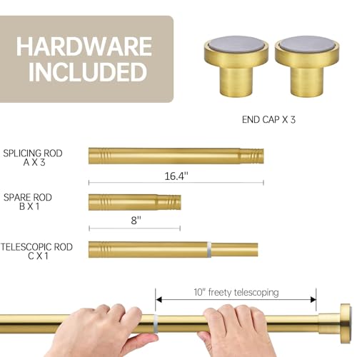 BRIOFOX Shower Curtain Rod Adjustable 18-78 Inch, Spring Tension Shower Rod No Drilling Non Slip, Brushed Gold - color: Brushed Gold, size: 18-78 Inch