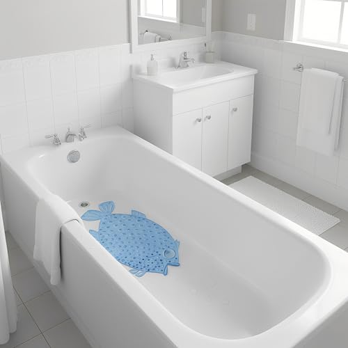 Bath Mat for Tub Non Slip – PVC Cute Bubble Fish Anti-Slip Safety ShowerTub, Massage Pad with Drain Holes Strong Suction Cups, Machine Washable, BPA-Free Bathroom Essentials