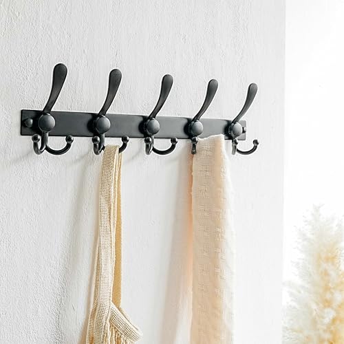 Coat Rack Wall Mount, Heavy Duty 12-Gauge Base vs Flimsy 1mm, Double-Thick Solid Anti-Snap Hooks, 16” Stud-Mount, Stainless Steel Hanger for Clothes Hat Entryway Closet Mudroom, Black - color: Black, size: L=17" (1pcs)