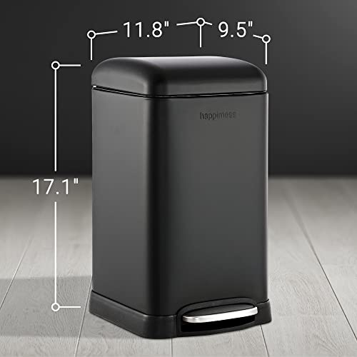 happimess Betty Retro Mini 3.2 Gal Step Trash Can, Charcoal Black | Soft-Close Lid, Fingerprint Proof, Removable Liner, Stainless Steel, Hands-Free Pedal - color: Black