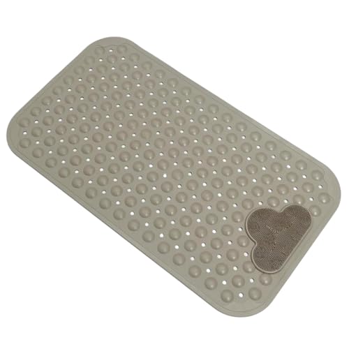 Bathtub Anti-Slip Mat Shower Mat with Suction Cups Drain Hole Foot Massage Bathroom Floor Mat 28x16 Inch (Khaki)
