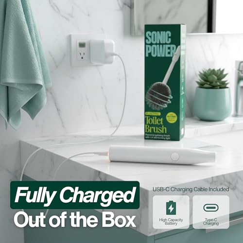 Electric Toilet Brush & Scrubber – Self Cleaning Silicone Toilet Bowl Brush with UVC Light, Rechargeable Wireless Spinning Toilet Brush & Holder Set, Wall Mount or Floor Standing (Pack of 1) | Spinning Toilet Bowl Brush & Holder with UV Sanitizing Light,