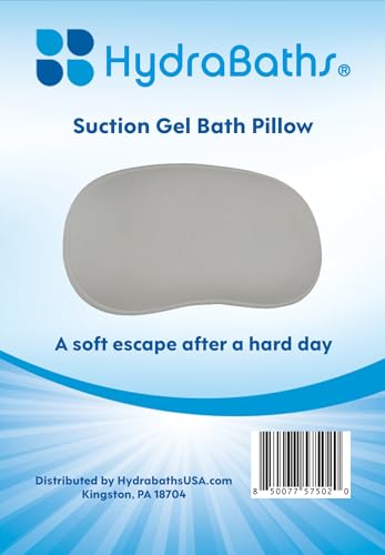 HYDRABATHS® Suction Gel Bath Pillow, White, Soft Comfort Design with 2 Suction Cups