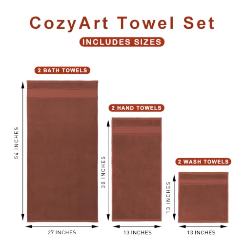 COZYART Bath Towel Set 6 PCS, Luxury 100% Turkish Cotton 650GSM Ultra Soft | Absorbent Quick Dry, OEKO‑Tex 100 Cert. Zero Twist Ring Spun Cotton, Plush Fluffy, Breathable Hotel Quality Bathroom Towels - color: Orange- Terracotta Orange